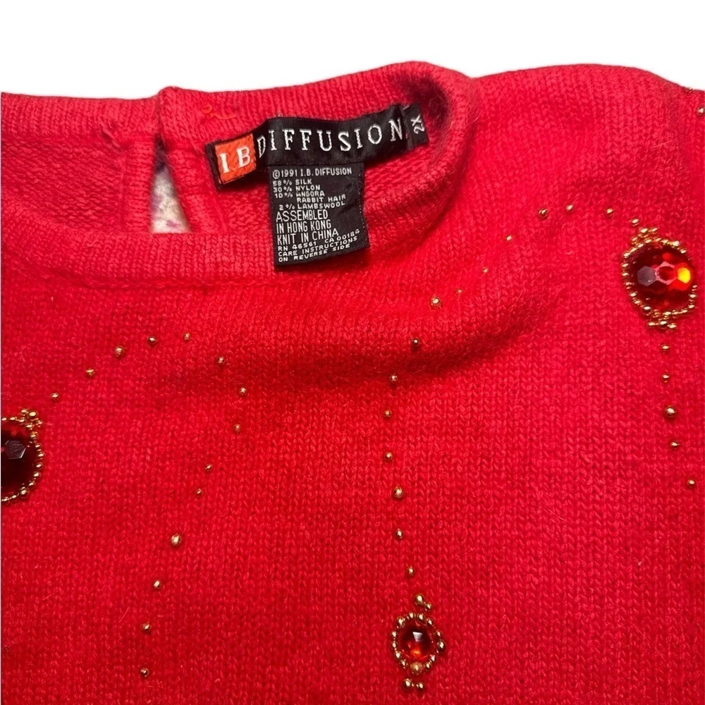 Vintage I.B. Diffusion Sweater Size‎ 2X Red Bling Silk Blend 90s